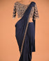 Navy Blue Embroidered Designer Saree with Tassel Detail Blouse