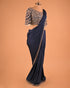 Navy Blue Embroidered Designer Saree with Tassel Detail Blouse