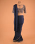 Navy Blue Embroidered Designer Saree with Tassel Detail Blouse