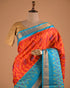 Orange & Turquoise Ikat Style Designer Saree with Silver Border