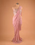 Pastel Pink One-Shoulder Designer Saree for Cocktail Parties