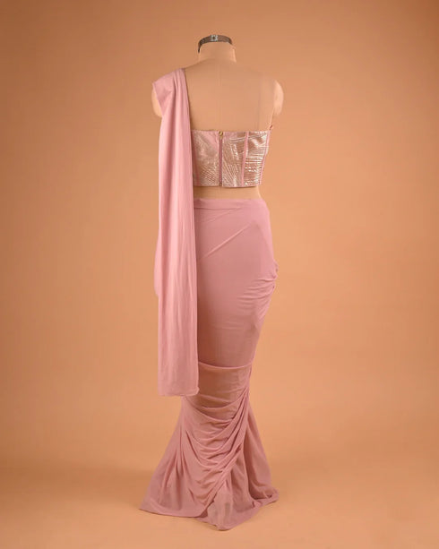 Pastel Pink One-Shoulder Designer Saree for Cocktail Parties