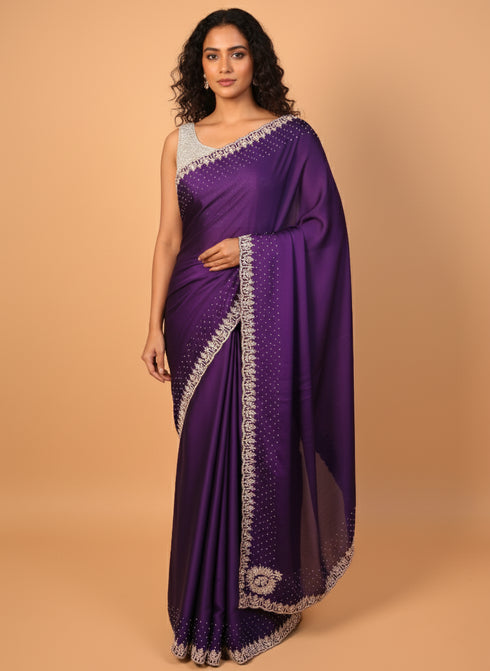 Purple Saree with Zardozi Detailing