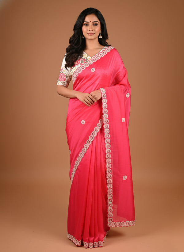Designer Red Saree Featuring Sequin and Moti Embroidery