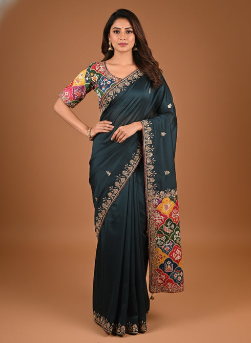 Designer Green Saree Featuring Kardana and Mirror work