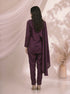 Plum Designer Kurti Set with Kurti Pants & Dupatta