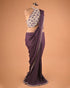 Plum Pleated Designer Saree with Halter Neck Embellished Blouse