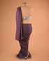 Plum Pleated Designer Saree with Halter Neck Embellished Blouse