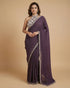 Plum Pleated Designer Saree with Halter Neck Embellished Blouse