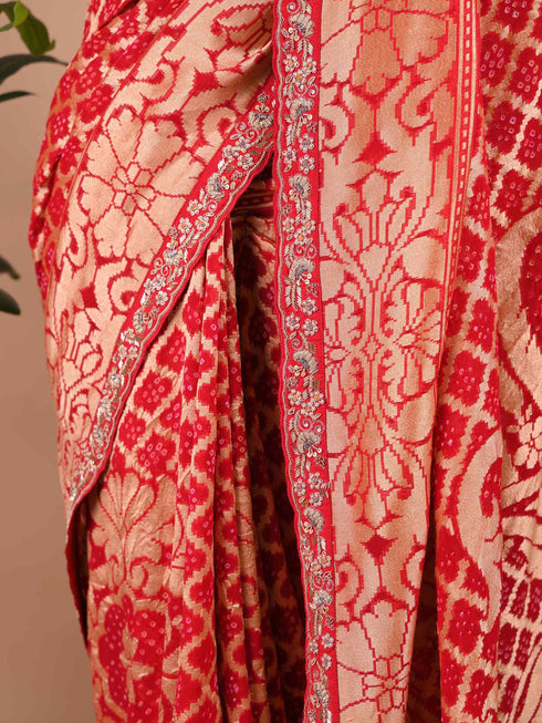 Red Banarasi Style Silk Saree with Heavy Gold Zari Work – Wedding Wear