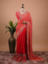 Red Bandhani Style Saree with Heavy Gold Zari Border – Bridal Wedding Wear