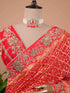 Red Bandhani Style Saree with Heavy Gold Zari Border – Bridal Wedding Wear