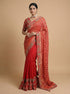 Red Bandhani Style Saree with Heavy Gold Zari Border – Bridal Wedding Wear