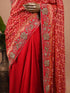 Red Bandhani Style Saree with Heavy Gold Zari Border – Bridal Wedding Wear