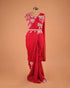 Red Embroidered Party Wear Designer Saree