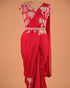 Red Embroidered Party Wear Designer Saree