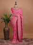 Rose Pink Banarasi Style Woven Saree with Intricate Floral Paisley Design