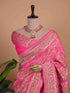Rose Pink Banarasi Style Woven Saree with Intricate Floral Paisley Design