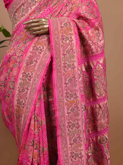 Rose Pink Banarasi Style Woven Saree with Intricate Floral Paisley Design