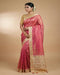 Rose Pink Tissue Designer Saree with Artistic Border