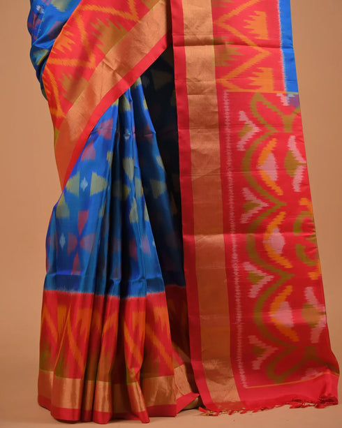 Royal Blue Ikat Designer Saree with Contrast Border