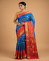 Royal Blue Ikat Designer Saree with Contrast Border