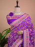 Royal Purple Banarasi Style Woven Saree with Multicolour Motifs & Zari Border