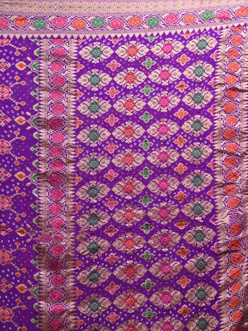 Royal Purple Banarasi Style Woven Saree with Multicolour Motifs & Zari Border