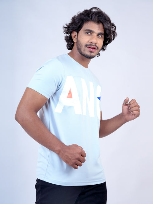 Men Sky Blue Print Regular Fit Casual T-Shirt