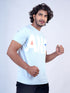 Men Sky Blue Print Regular Fit Casual T-Shirt