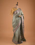 Sage Green Woven Designer Saree with Silver Border