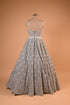 Silver Grey Feather Detail Embroidered Designer Gown