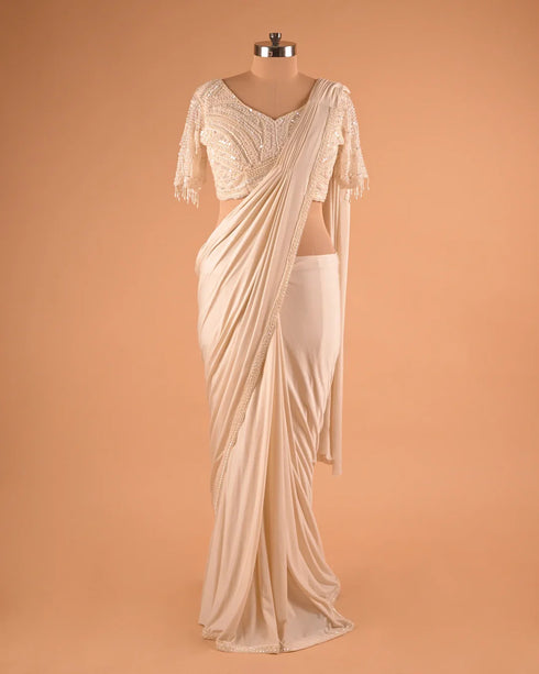 Silver Metallic Designer Saree with Contemporary Draping