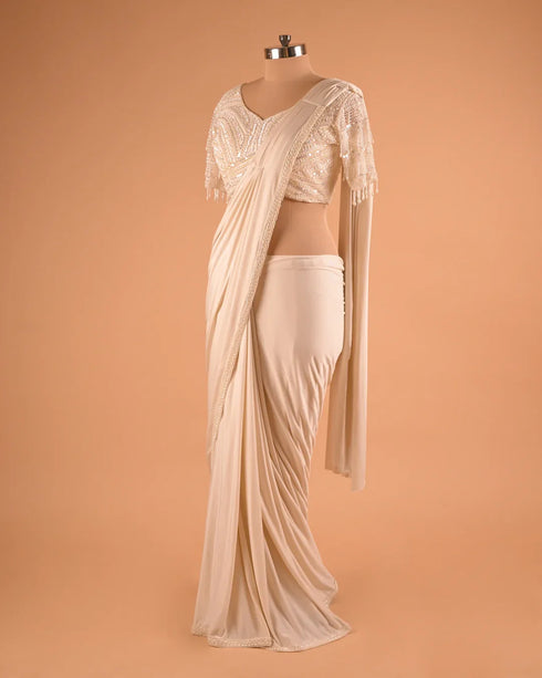 Silver Metallic Designer Saree with Contemporary Draping