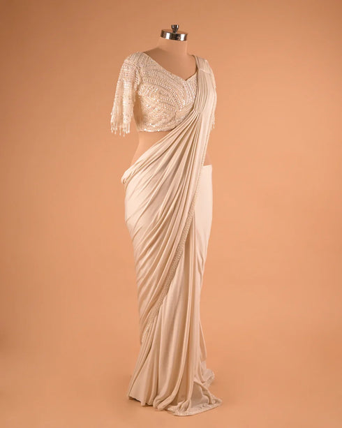 Silver Metallic Designer Saree with Contemporary Draping