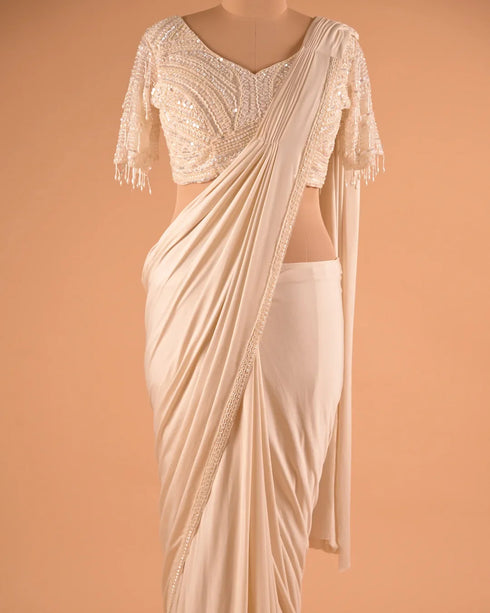 Silver Metallic Designer Saree with Contemporary Draping