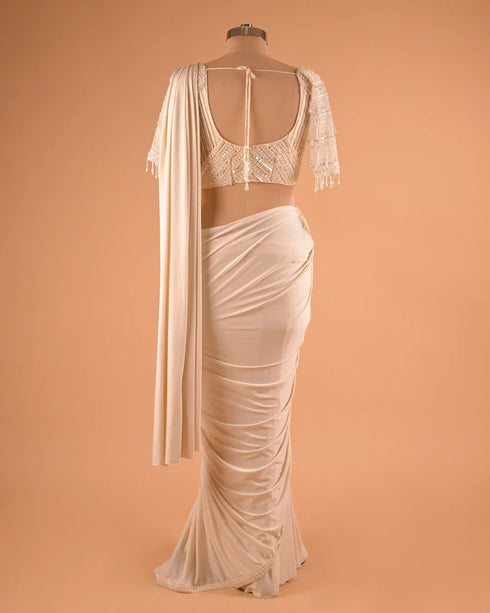 Silver Metallic Designer Saree with Contemporary Draping
