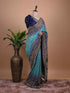 Teal Blue Bandhani Printed Saree with Navy Floral Woven Border – Festive Wear