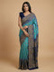 Teal Blue Bandhani Printed Saree with Navy Floral Woven Border – Festive Wear