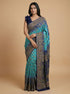Teal Blue Bandhani Printed Saree with Navy Floral Woven Border – Festive Wear