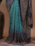 Teal Blue Bandhani Printed Saree with Navy Floral Woven Border – Festive Wear