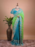 Teal Blue & Parrot Green Banarasi Style Woven Saree with Gold Zari Border