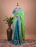 Teal Blue & Parrot Green Banarasi Style Woven Saree with Gold Zari Border