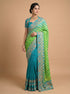 Teal Blue & Parrot Green Banarasi Style Woven Saree with Gold Zari Border