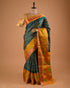 Teal Green Ikat Designer Saree with Multicolor Pallu