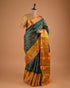 Teal Green Ikat Designer Saree with Multicolor Pallu