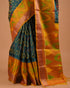 Teal Green Ikat Designer Saree with Multicolor Pallu