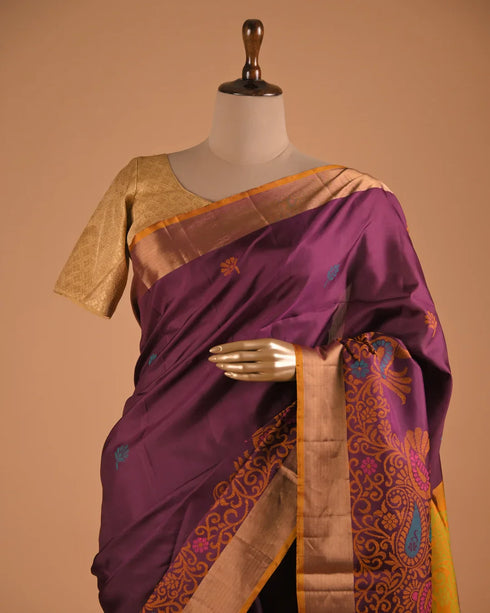 Wine Purple Designer Saree with Multicolor Woven Pallu