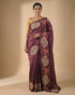Wine Purple Printed Designer Saree with Bird Motifs