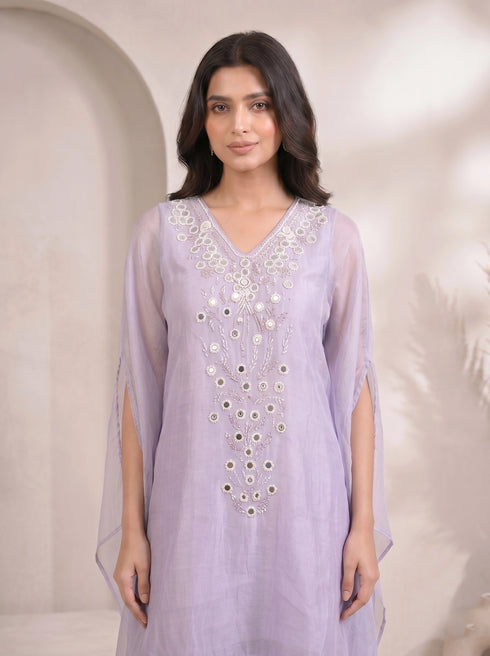 Blue Indo Western Set with Embellished Tunic & Draped Pants